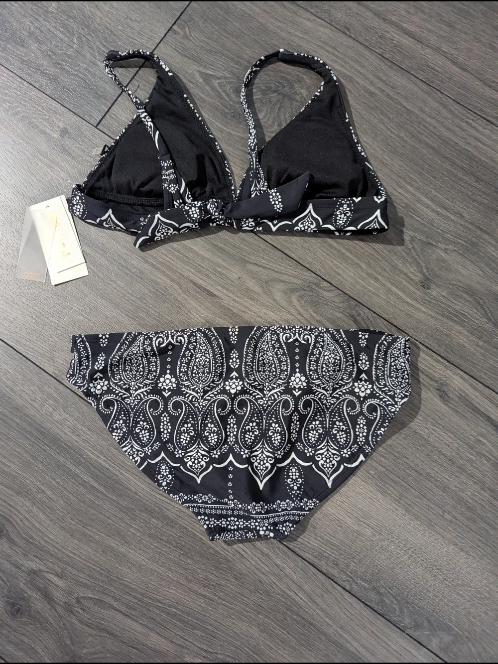 Black Paisley Triangle Bikini Set - Girls
